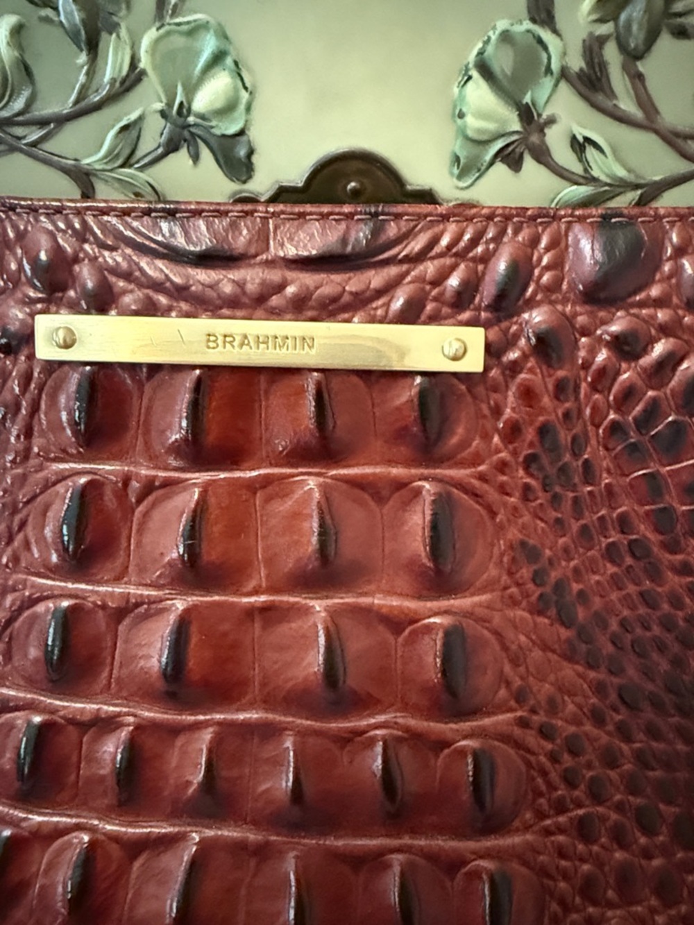 Brahmin Croc-Embossed Leather Tote in Burgundy - Picture 5 of 14